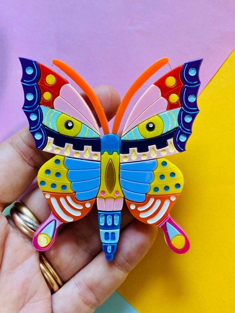 MEXICAN FOLK ART Collection Alebrije Butterfly Acrylic Brooch image 1
