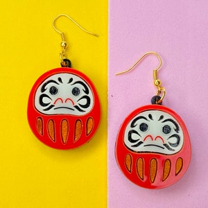 MAKOKOT LIGHT Traditional Daruma Doll EARRINGS Red