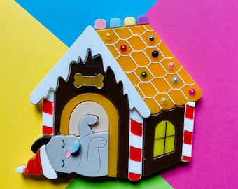 CHRISTMAS COLLECTION - Gingerbread Dog House - Acrylic Brooch
