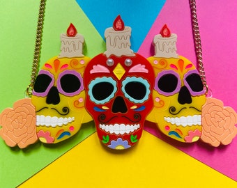 Dia de Los Muertos 2022 - SUGAR SKULLS + Candles Acrylic Necklace