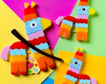MEXICAN FOLK ART Collection - Colourful Piñata Acrylic Brooch + Earrings