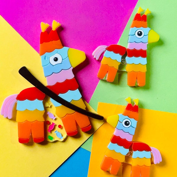 MEXICAN FOLK ART Collection - Colourful Piñata Acrylic Brooch + Earrings