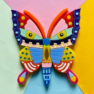MEXICAN FOLK ART Collection Alebrije Butterfly Acrylic Brooch image 2