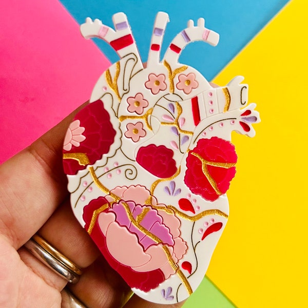 Collection ANATOMICAL HEARTS - NOUVEAU ! Broche japonaise en acrylique coeur kintsugi