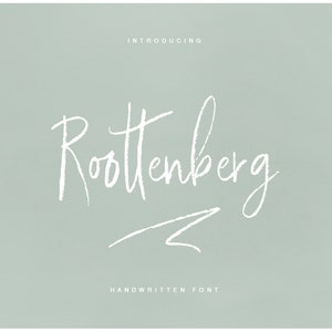 May include: A light green background with the white text "Introducing Roottenberg Handwritten Font". The font name is written in a bold, cursive style, with a handwritten aesthetic. The overall design is simple and elegant.