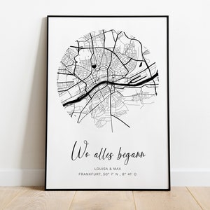 Personalisiertes Poster Wo alles begann, Geschenk für Ihn Sie, Jahrestag, Hochzeitstag, Liebesanlass, Citymap mit Namen, Liebesgeschenk Bild 1