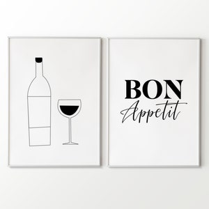 Bon Appetit - Poster set of 2, kitchen, wine, wall decoration, decoration, pictures, gift for him you, anniversary, wedding anniversary, engagement, wine lover