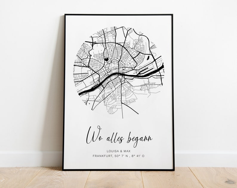 Personalisiertes Poster Wo alles begann, Geschenk für Ihn Sie, Jahrestag, Hochzeitstag, Liebesanlass, Citymap mit Namen, Liebesgeschenk Bild 1