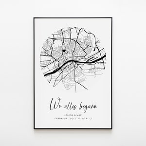 Personalisiertes Poster Wo alles begann, Geschenk für Ihn Sie, Jahrestag, Hochzeitstag, Liebesanlass, Citymap mit Namen, Liebesgeschenk Bild 4