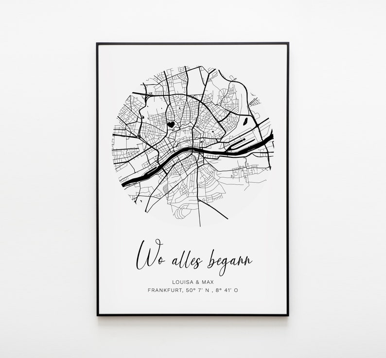 Personalisiertes Poster Wo alles begann, Geschenk für Ihn Sie, Jahrestag, Hochzeitstag, Liebesanlass, Citymap mit Namen, Liebesgeschenk Bild 4