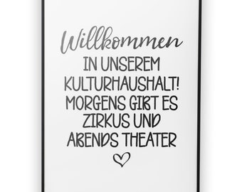 Morgens Zirkus & Abends Theater Poster – Schlafzimmer, Wanddeko, Deko, Bilder, Geschenk für Ihn Sie, Lustiger Spruch, Wohnzimmer, Lustig