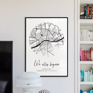 Personalisiertes Poster Wo alles begann, Geschenk für Ihn Sie, Jahrestag, Hochzeitstag, Liebesanlass, Citymap mit Namen, Liebesgeschenk Bild 3