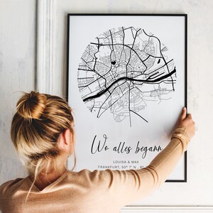 Personalisiertes Poster Wo alles begann, Geschenk für Ihn Sie, Jahrestag, Hochzeitstag, Liebesanlass, Citymap mit Namen, Liebesgeschenk Bild 2