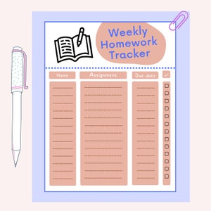 Weekly Homework Tracker Template