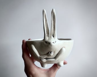 Rabbit Planter With Hands | Succulent Planter| Porcelain White Rabbit
