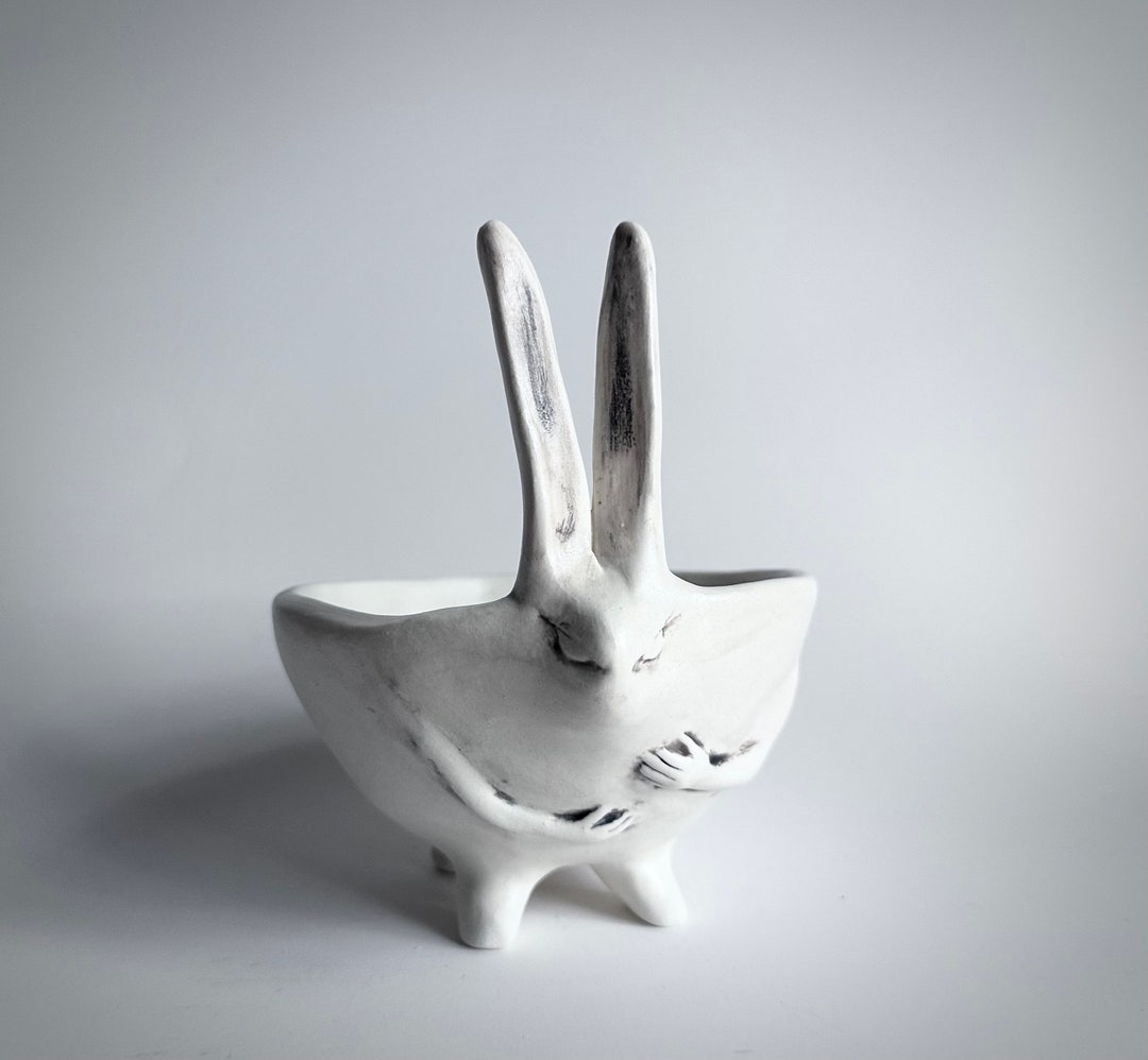 Rabbit Planter With Hands | Succulent Planter| Porcelain White Rabbit ...