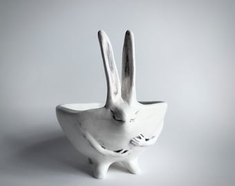 Rabbit Planter With Hands | Succulent Planter| Porcelain White Rabbit