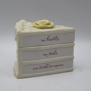Vintage Hallmark Porcelain Anniversary, Wedding Slice of Cake Trinket Box