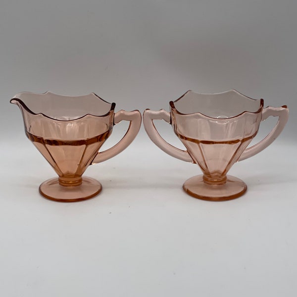 vintage Pink Depression Glass Sugar Bowl et Creamer Set