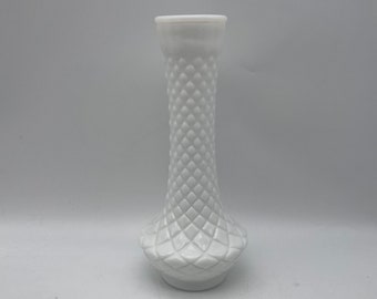 Vintage White Milk Glass Diamond Point Bud Vase