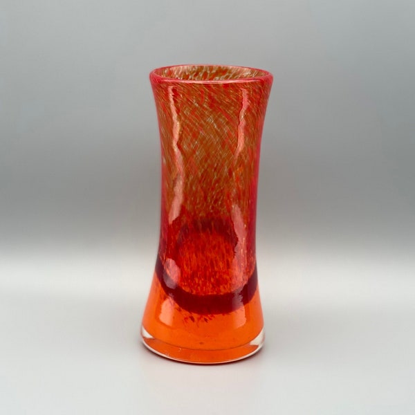 Vintage MCM Swirl Art Glass Vase Orange Red