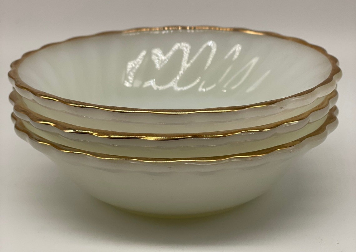 Vintage Anchor Hocking Fire King White Milk Glass Dessert Bowl Etsy