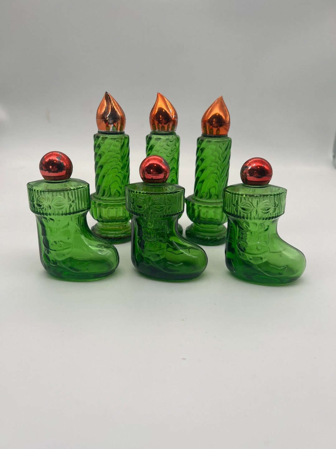 Vintage Avon Christmas Surprise Green Glass Perfume Bottle