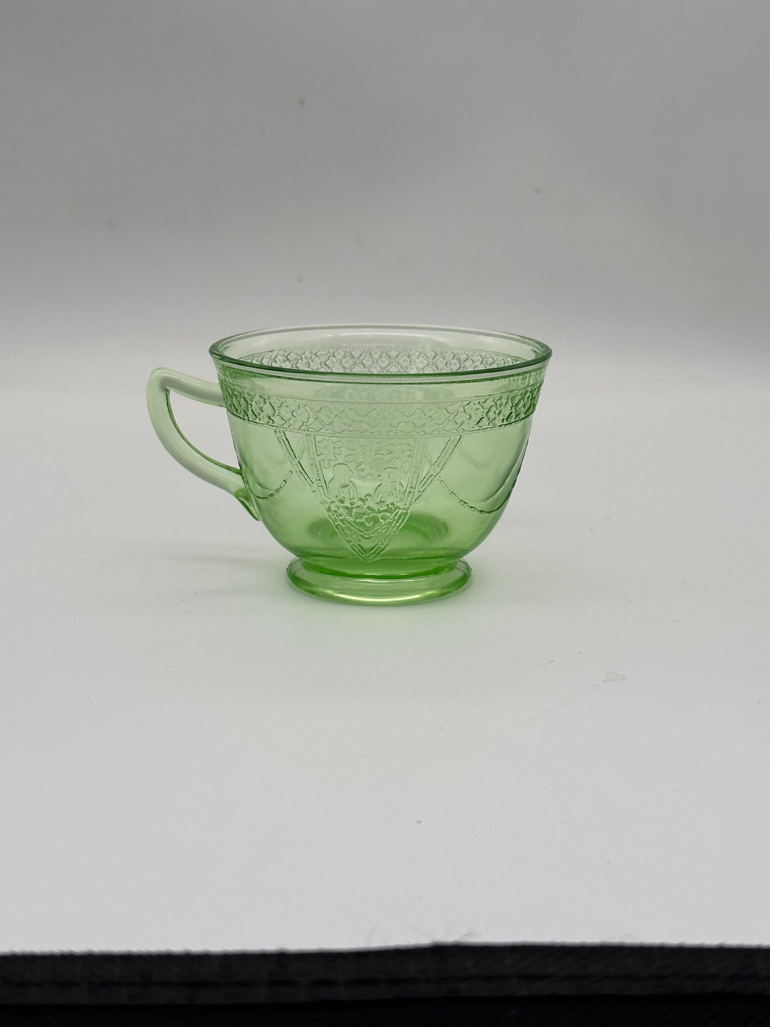 Vintage Green Depression Glass Tea Cup Etsy