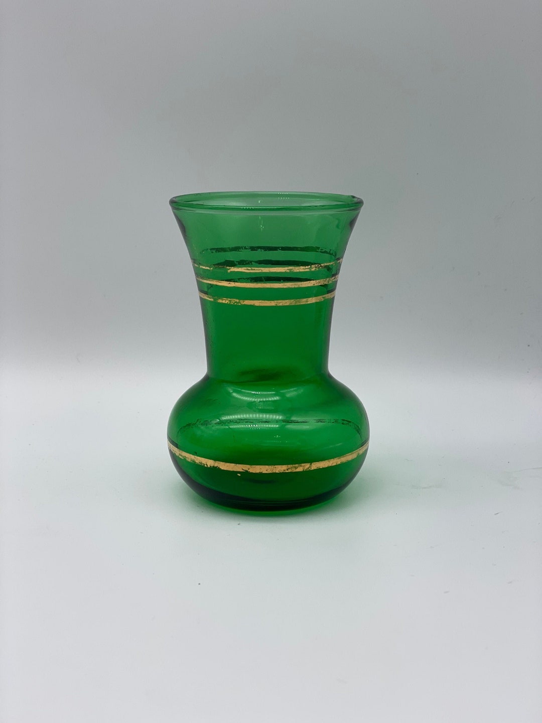 Vintage Emerald Green Glass Bud Vase With Gold Gilt Trim Etsy