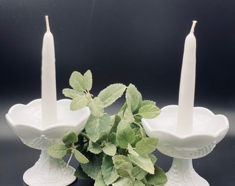 Vintage White Milkglass Grape Pattern Candle Holders (Set of 2)