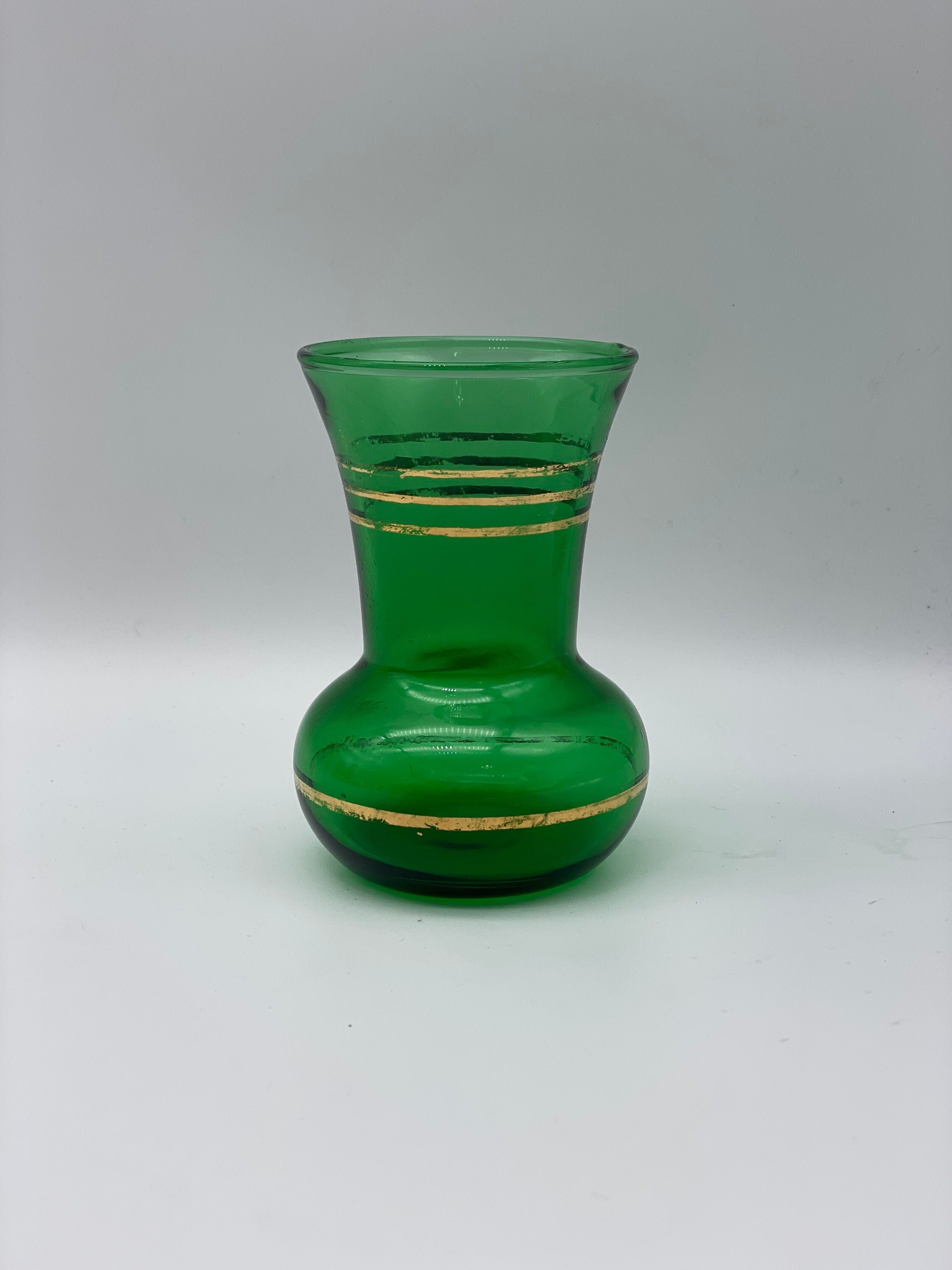 Vintage Emerald Green Glass Bud Vase with Gold Gilt Trim Etsy