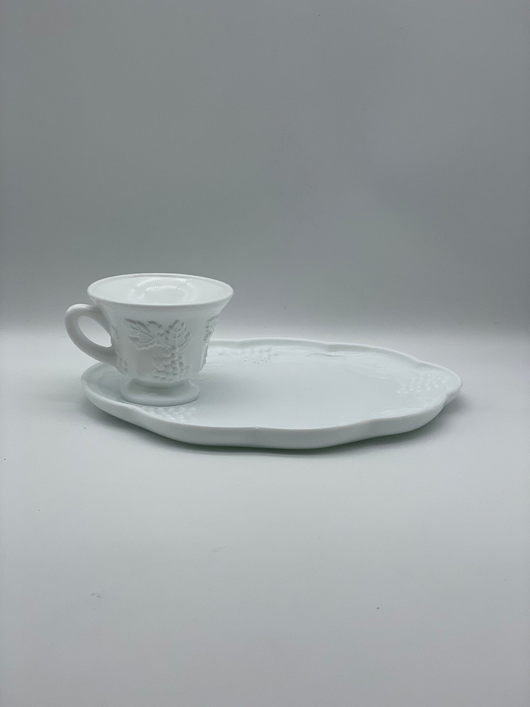 Vintage Milk Glass Luncheon Set Cup and Plate Etsy