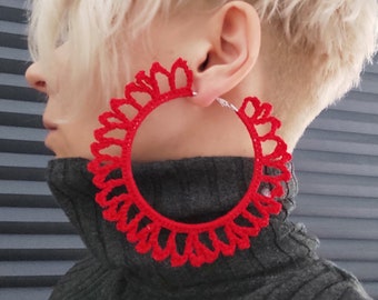 Red big earrings Statement hoop earrings Extra large earrings for woman