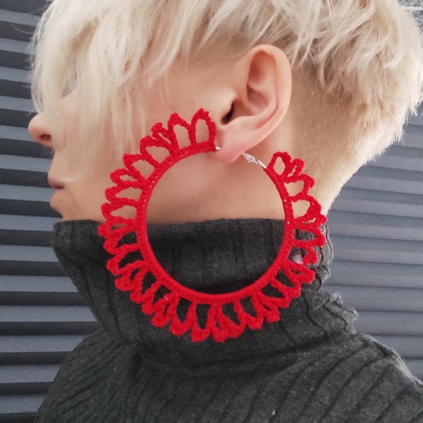 Red big earrings Statement hoop earrings Extra large earrings for woman