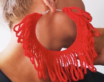 Red huge earrings Red extra large hoop earrings African statement earrings for woman