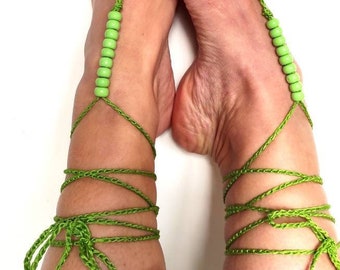 Green barefoot sandals Green anklets for woman