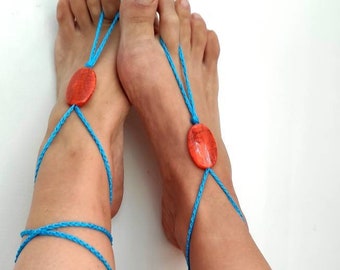 Tiny barefoot sandals with large bead Statement anklets