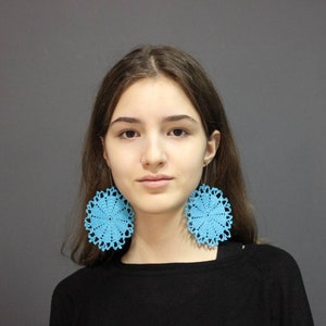 Turquoise circle large earrings Blue big round earrings Bohemian oversized dangle earrings for woman