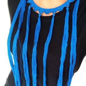 Blue tassel necklace Statement tassels boho necklace