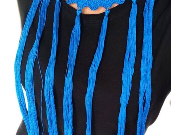 Blue tassel necklace Statement tassels boho necklace