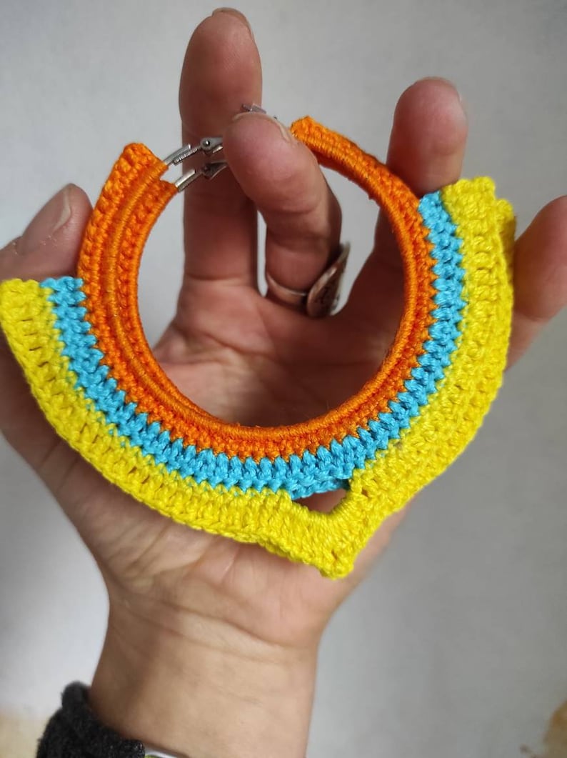 Cien yellow orange chunky hoop earrings Oversize Boho statement earrings image 2