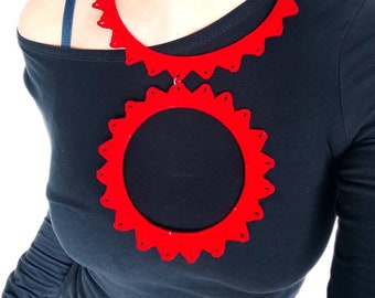 Red bib necklace Statement large circle pendant necklace