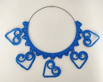 Blue hearts necklace Statement tassels boho necklace Pride jewelry