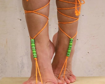 Orange green barefoot sandals