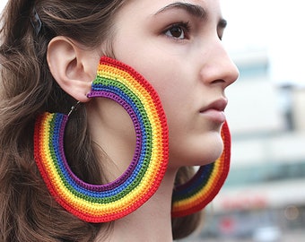 LGBTQ Earrings Rainbow Extra Large Hoops Earrings Oversize Statement Earrings LGBT Pride Gift