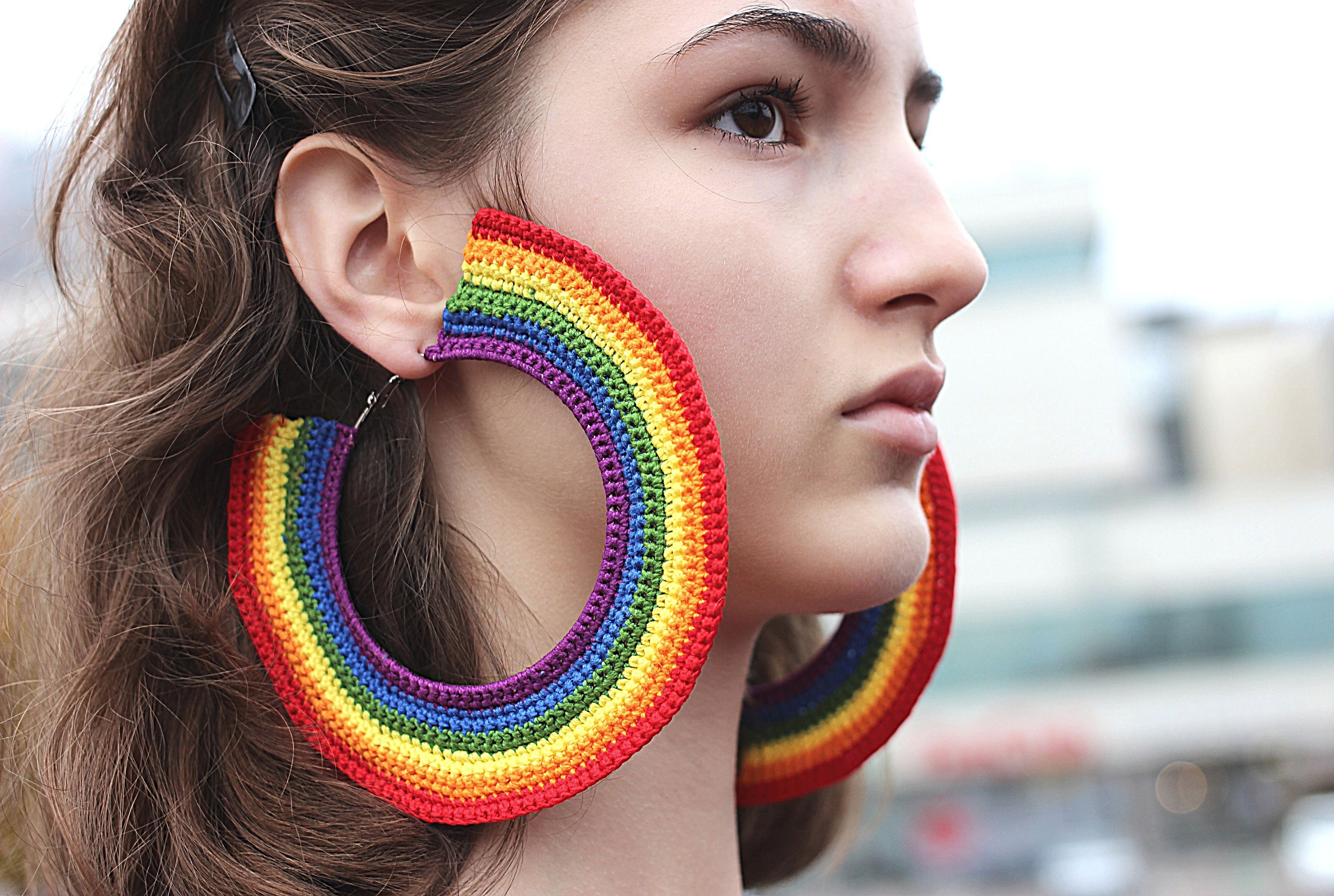 LGBTQ Earrings Rainbow Extra Large Hoops Earrings Oversize