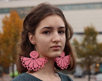 Pink Extra Large  Earrings Handmade Crochet Earring African  Earrings Bohemian Oversized Earrings