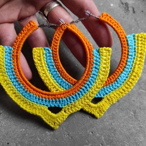 Cien yellow orange chunky hoop earrings Oversize Boho statement earrings image 4