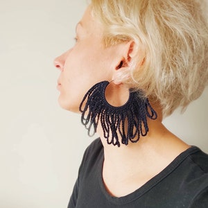 Navy blue large hoop earrings Statement boho hoop earrings Gift for her