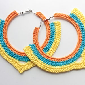 Cien yellow orange chunky hoop earrings Oversize Boho statement earrings image 1